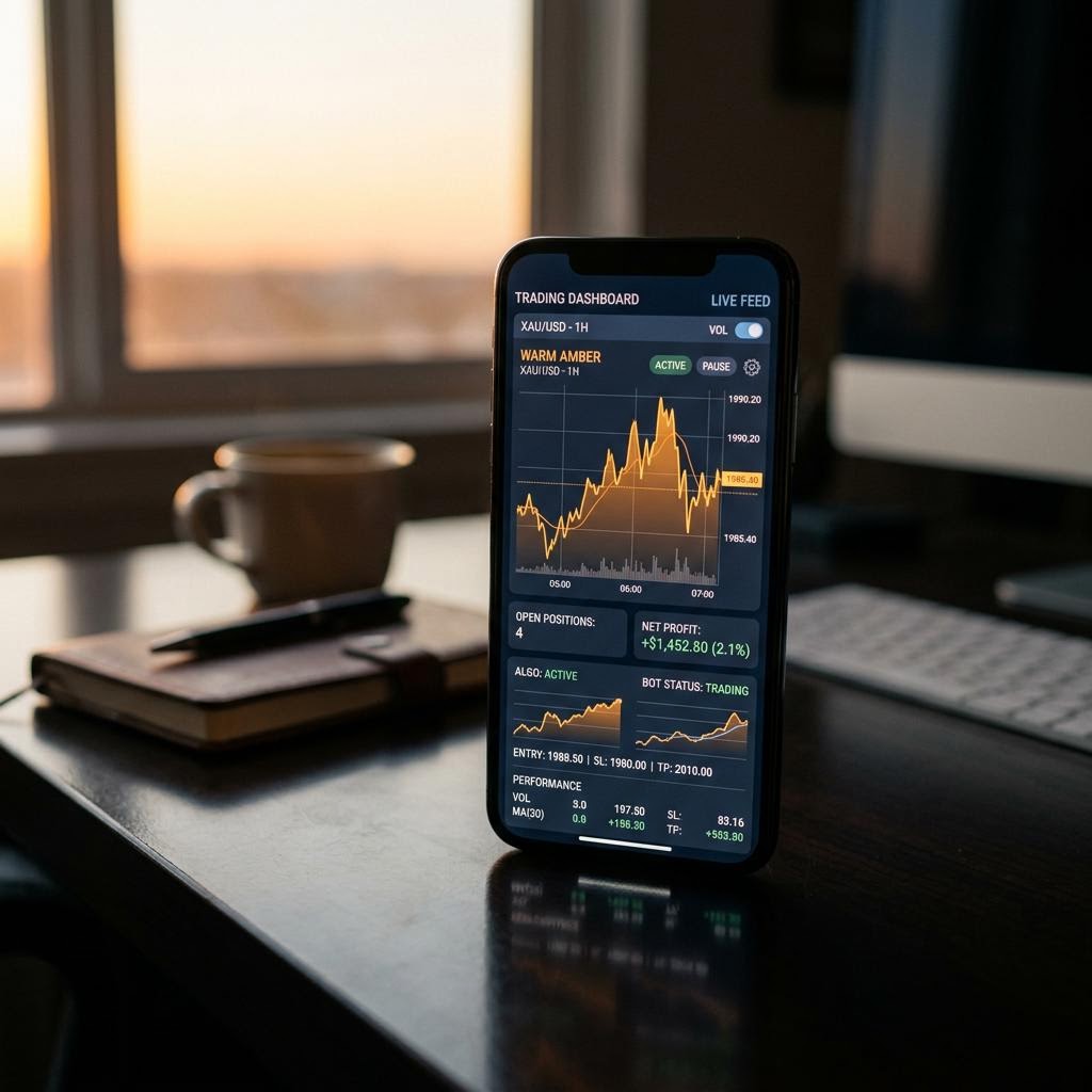 Sterk Wynsteruure AI crypto trading platform op smartphone en dashboard